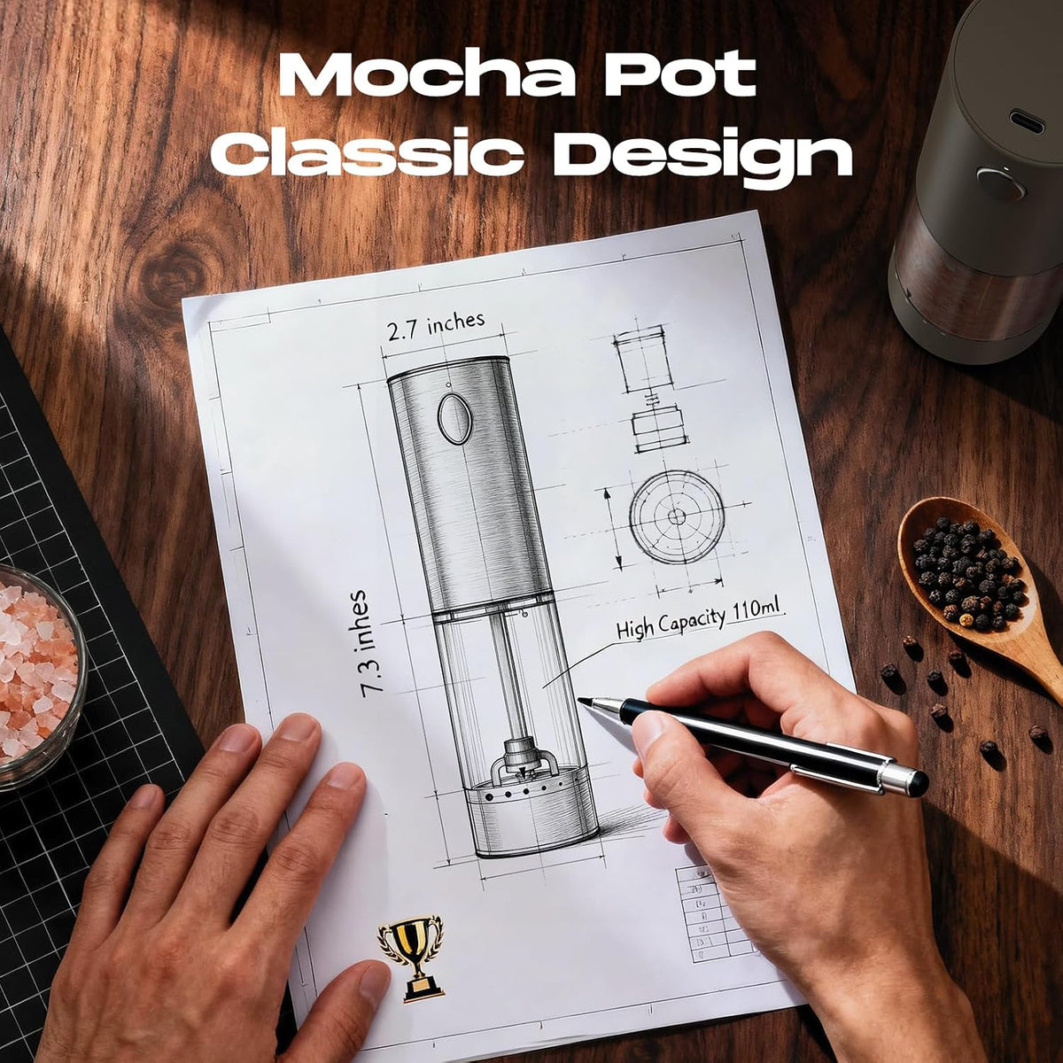 Electric Salt and Pepper Grinder Set, Battery Automatic Salt and Pepper Shaker with Adjustable Coarseness, Large Capacity Pepper Mill with LED White Elephant Gifts(Battery-Stainless Steel)