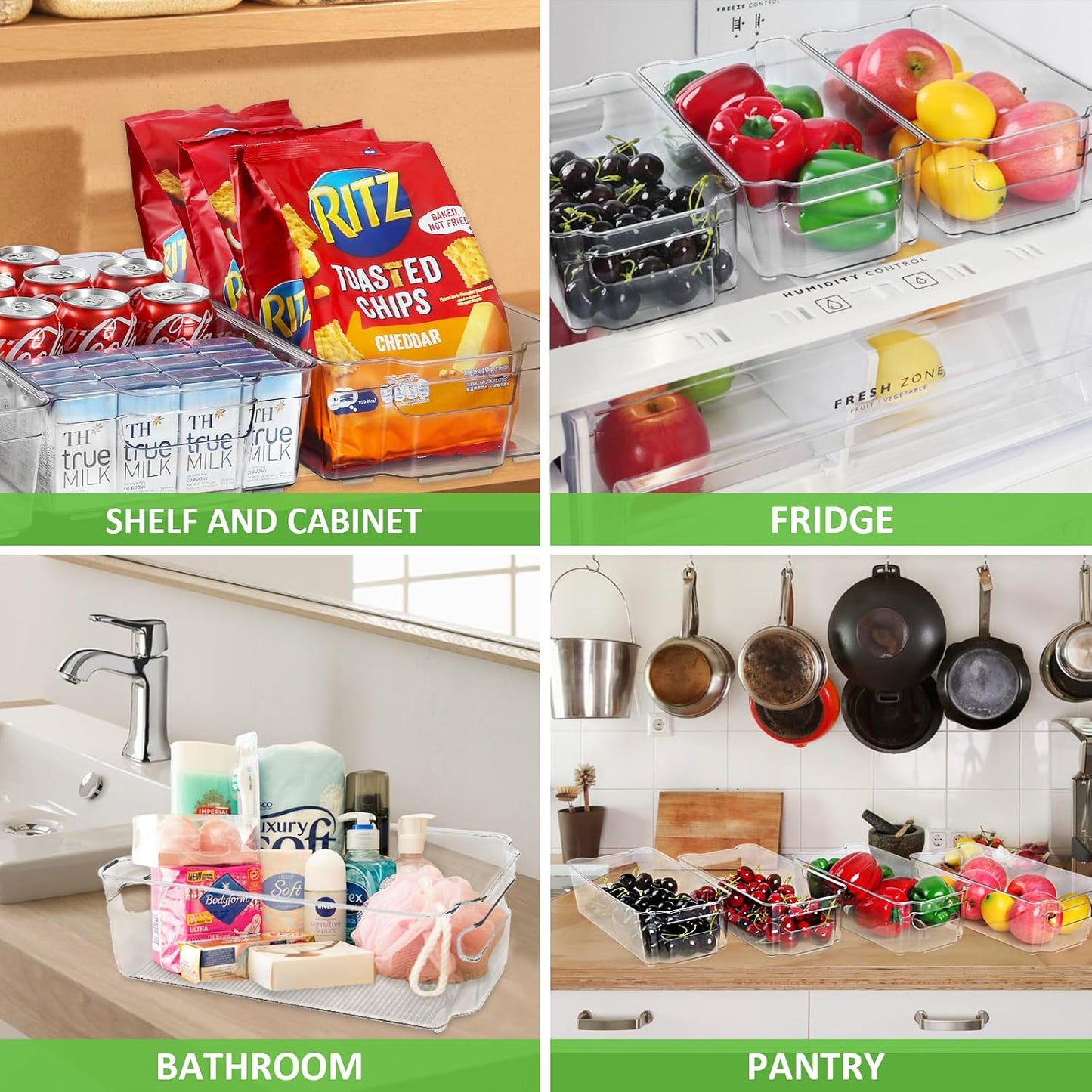 SIMPLYKLEEN Fridge Organizer Bins Set of 8, Refrigerator Organizing Bins with Two Sizes, Home Kitchen Pantry Organizers and Storage Containers, Stackable Clear Plastic Storage Bin