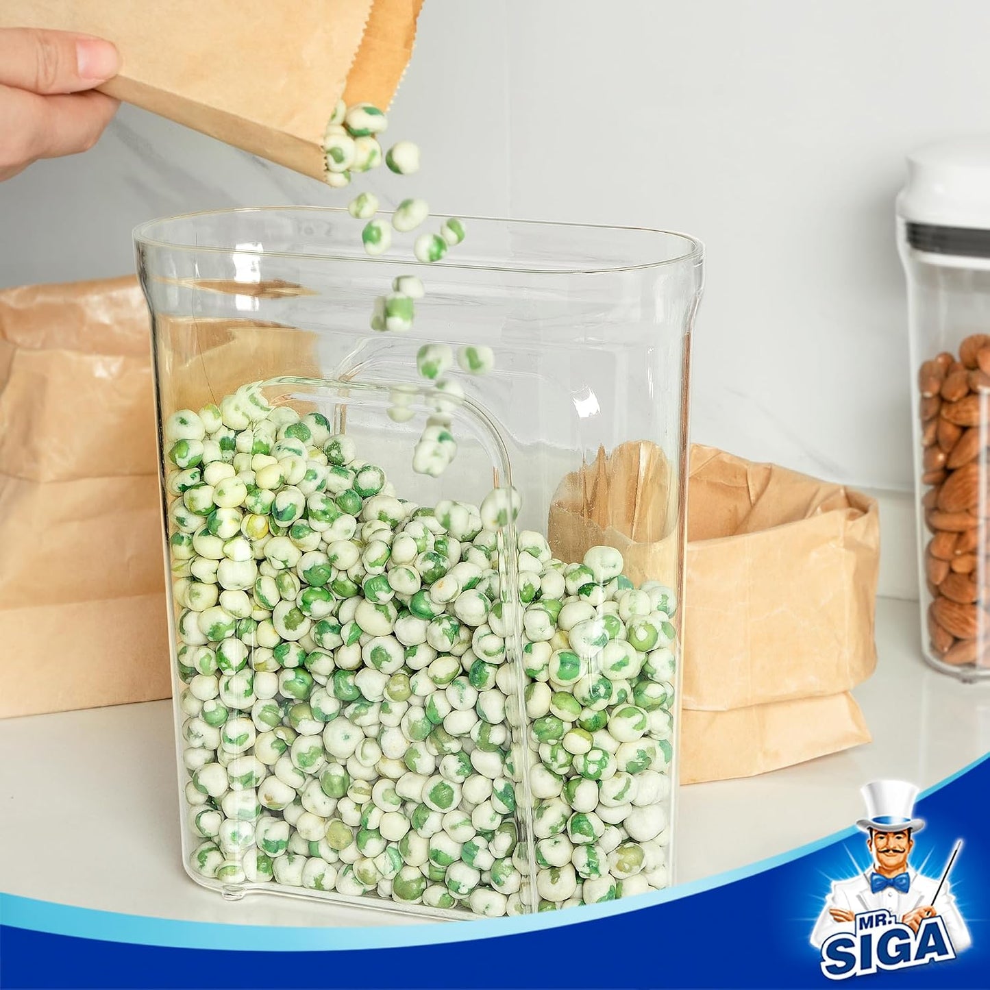 MR.SIGA Airtight Cereal Dispenser Set, Storage Containers for Dry Goods, Nuts, Beans, Snacks, BPA Free, 1.3 L / 1.37 Qt, Small, Clear, 2 Pack