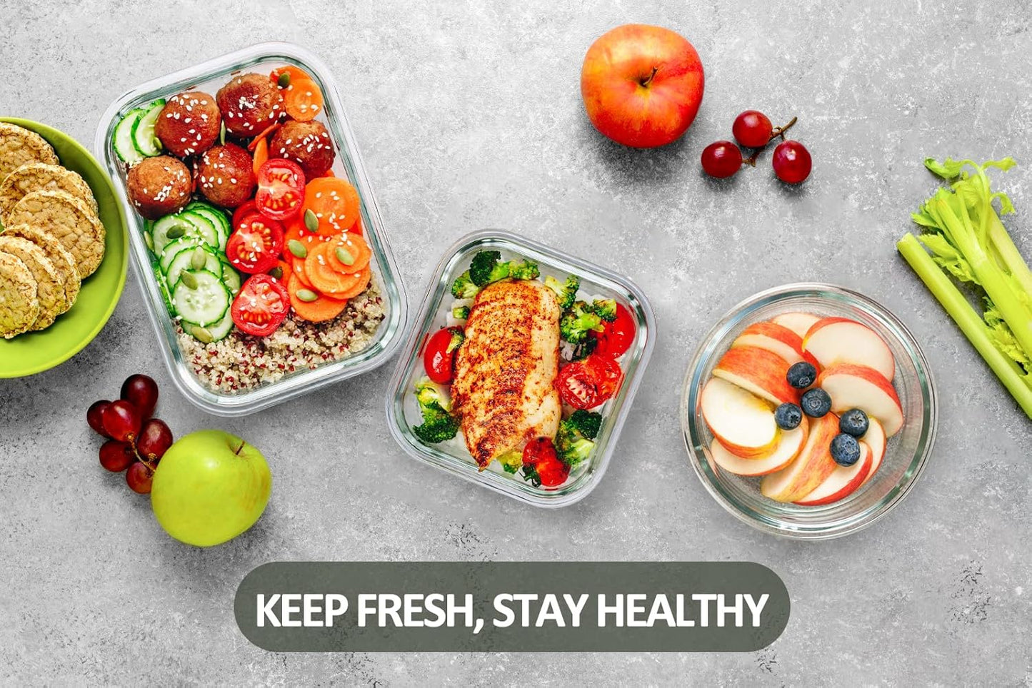 M MCIRCO 36 oz 3 Compartments Glass Meal Prep Containers set of 5 and 24Pcs Glass Food Storage Containers Set