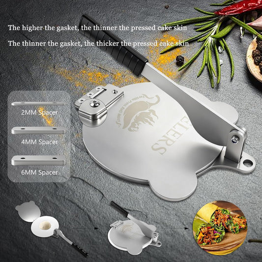 Tortilla Press Stainless Steel,SELERS,Heavy Duty, Adjustable To Press Different Thickness Of Crust, Removable, For Flour Tortilla, Roti, Flatbreads, Taco, Pie, Silver (10.5 inch)