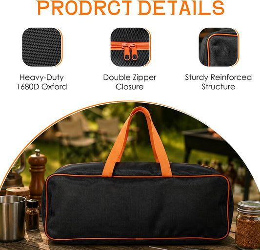 Large Grill Tool Storage Bag 24"x8"x8" 1680D Oxford Heavy Duty BBQ Utensil Storage Bag Portable Outdoor Grill Accessories Organizer for Camping Backyard Barbecue