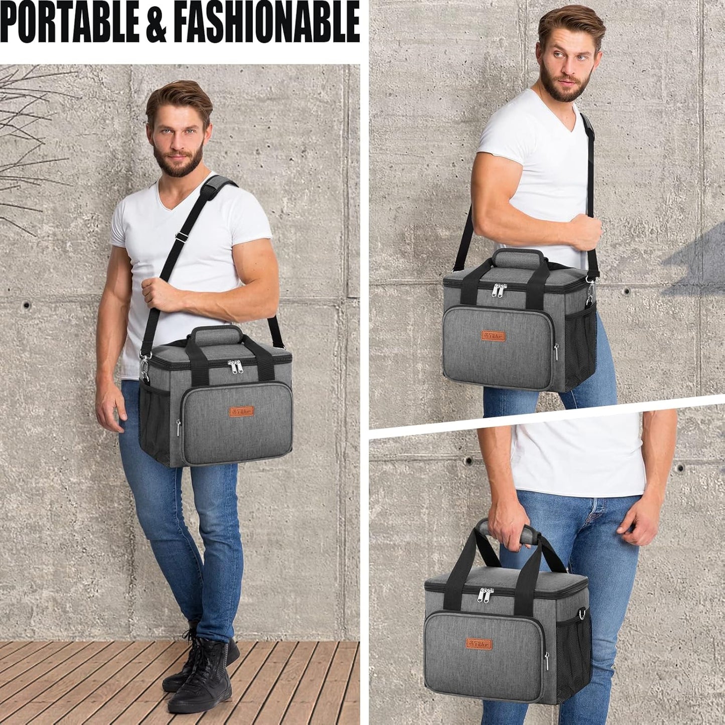 Tiblue Insulated Lunch Bag for Women/Men, Reusable Lunch Box for Office Work School Picnic,Leakproof Freezable Cooler Bag with Adjustable Shoulder Strap for Kid/Adult(Medium, Black & White Stripes)