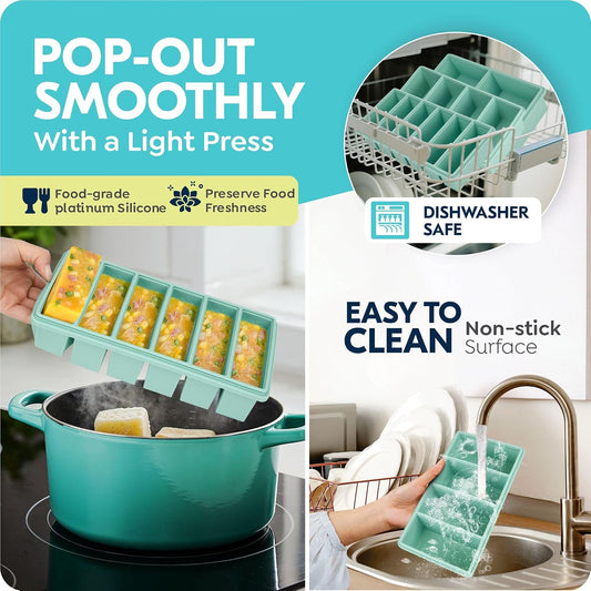 Silicone Freezer Trays with Lids, 2 Cup & 1 Cup & 1/2 Cup Soup Freezer Container Molds for Freezer - Leakproof, Dishwasher, Oven Safe, Ideal for Frozen Broth, Leftovers & Meal Prep, BPA Free 3 Pack