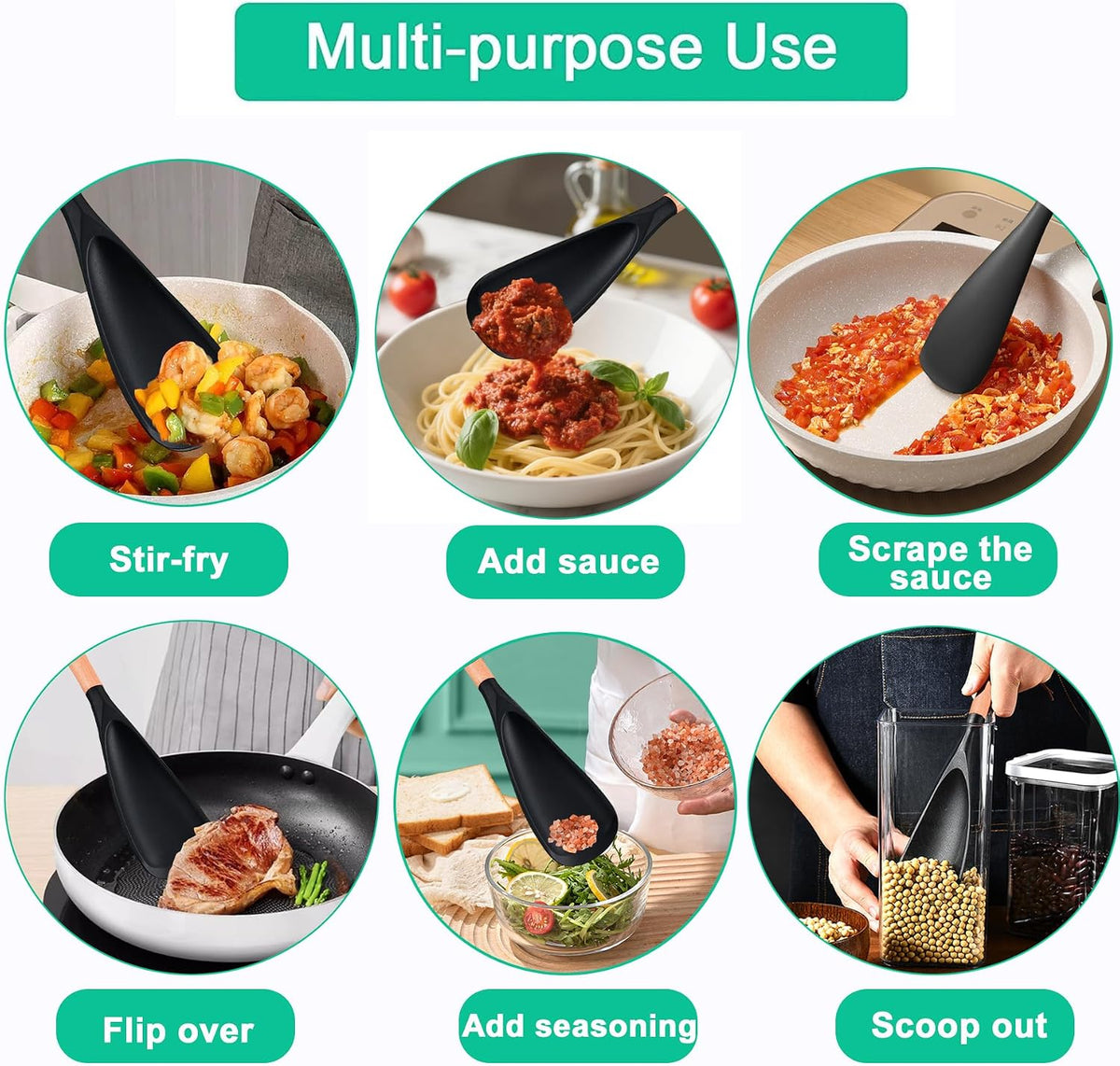 2-Pack Silicone Cooking Spoon & Spatula for Nonstick Cookware, BPA-Free