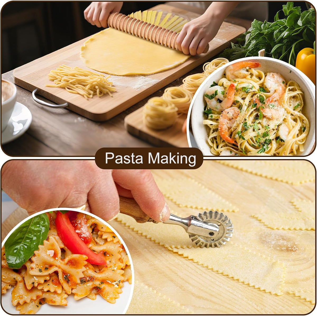10 Piece Ravioli Cutter Set with Press Molds, Pasta Tools & Rolling Pin
