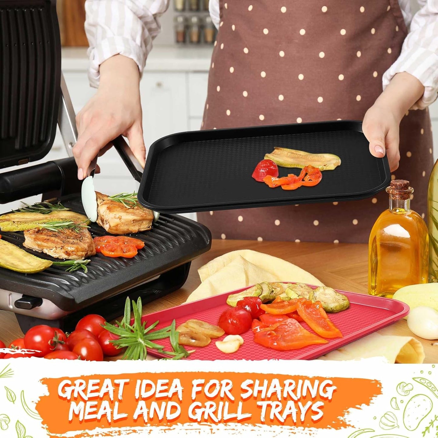 Set of 2 Large Grilling Prep and Serve Trays 18 x 14 Inch BBQ Platters Black Red Trays for Serving Food Raw and Cooked Food Grill Carry System BBQ Accessories for Men