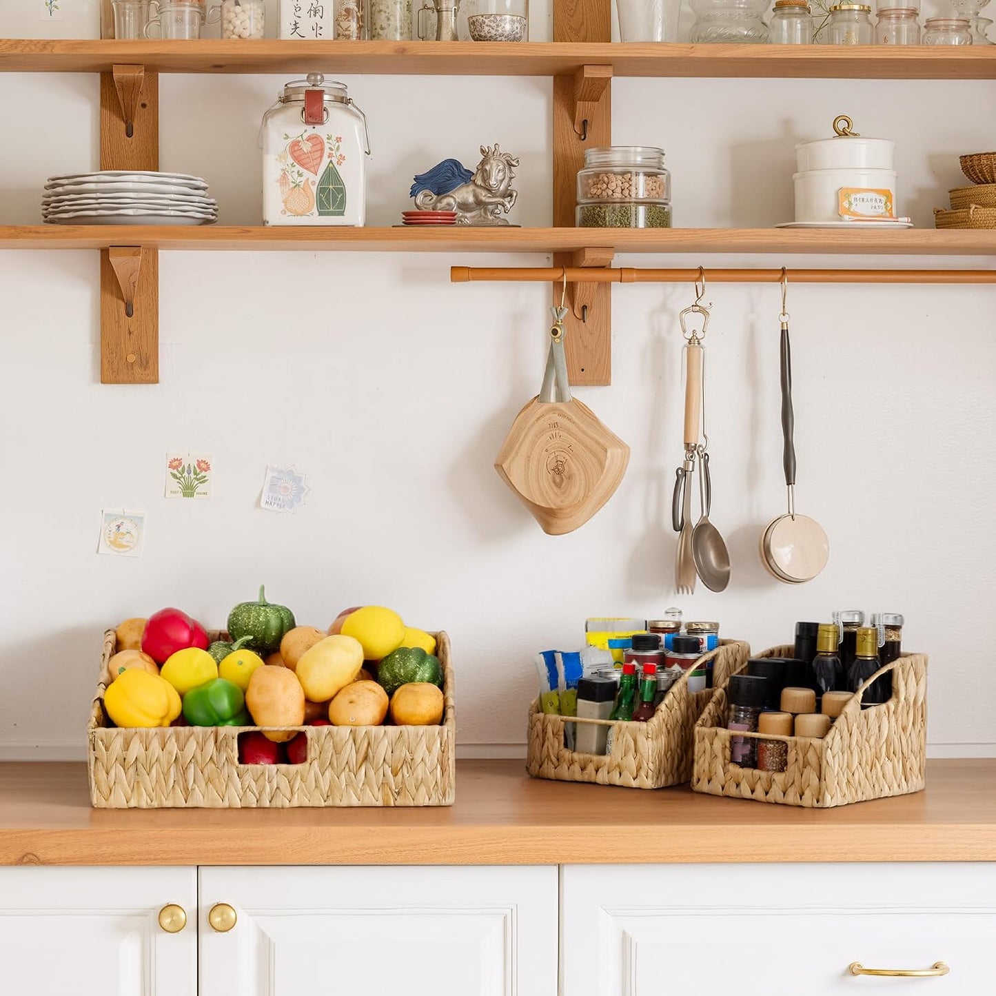 GRANNY SAYS Wicker Storage Baskets for Shelves, Trapezoid Woven Basket with Handles, Storage Wicker Baskets for Pantry, Water Hyacinth, 2-Pack