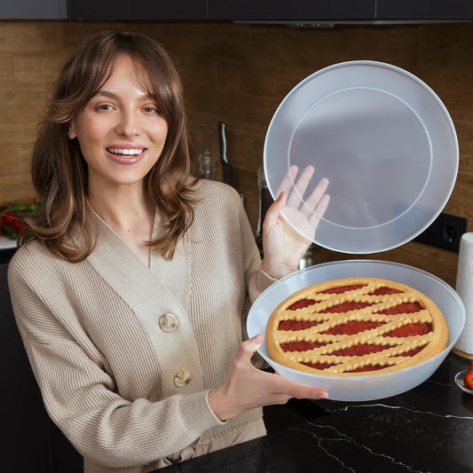 2 Pack Pie Carrier with Airtight Lid - BPA Free Pie Storage Container with Cover - Transport Keeper for Most Bakery - Plastic Pie Dish Holder