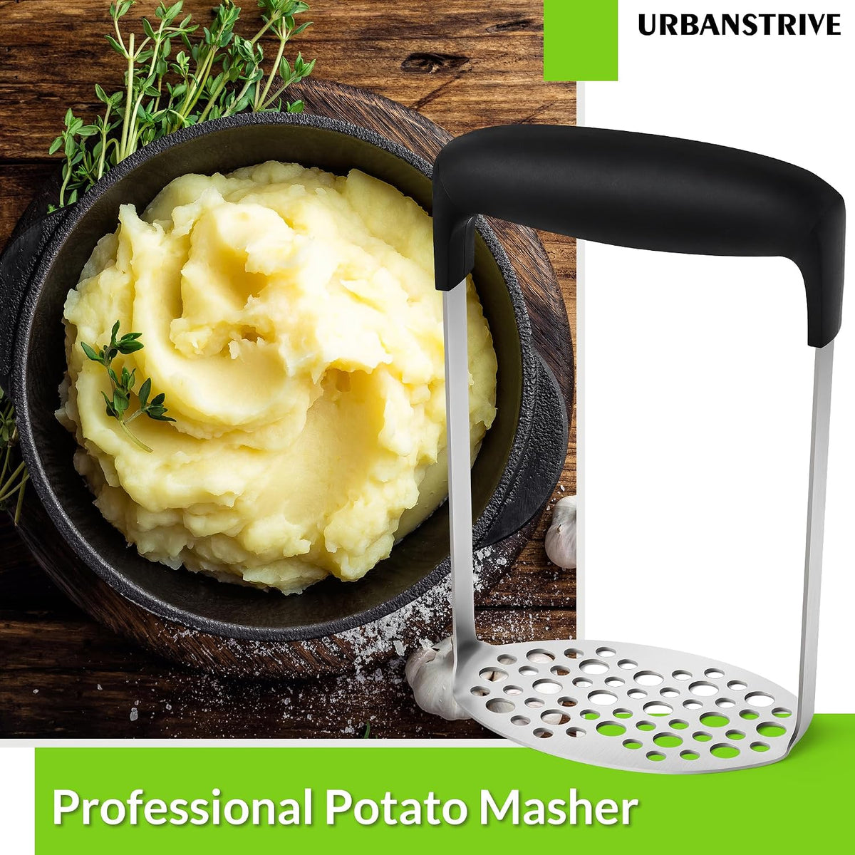 Upgraded Potato Masher Stainless Steel Durable Non-break Handle Rust-proof