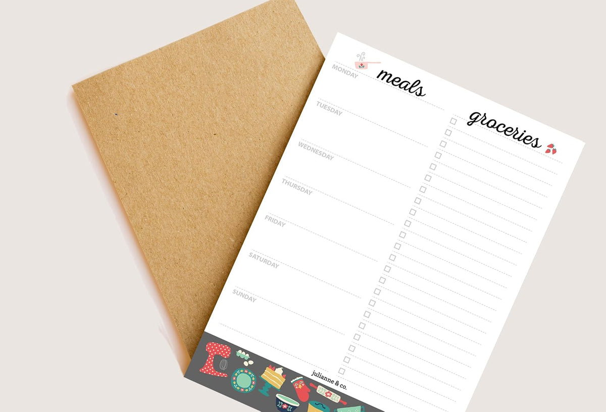 Weekly Magnetic Meal Planner Notepad By Julianne & Co - Food Planning Organizer And Grocery List Pad, 52 Premium A5 Pages, with Tear Away Perforated Shopping List (Blue China Print WITH Fridge Magnet)