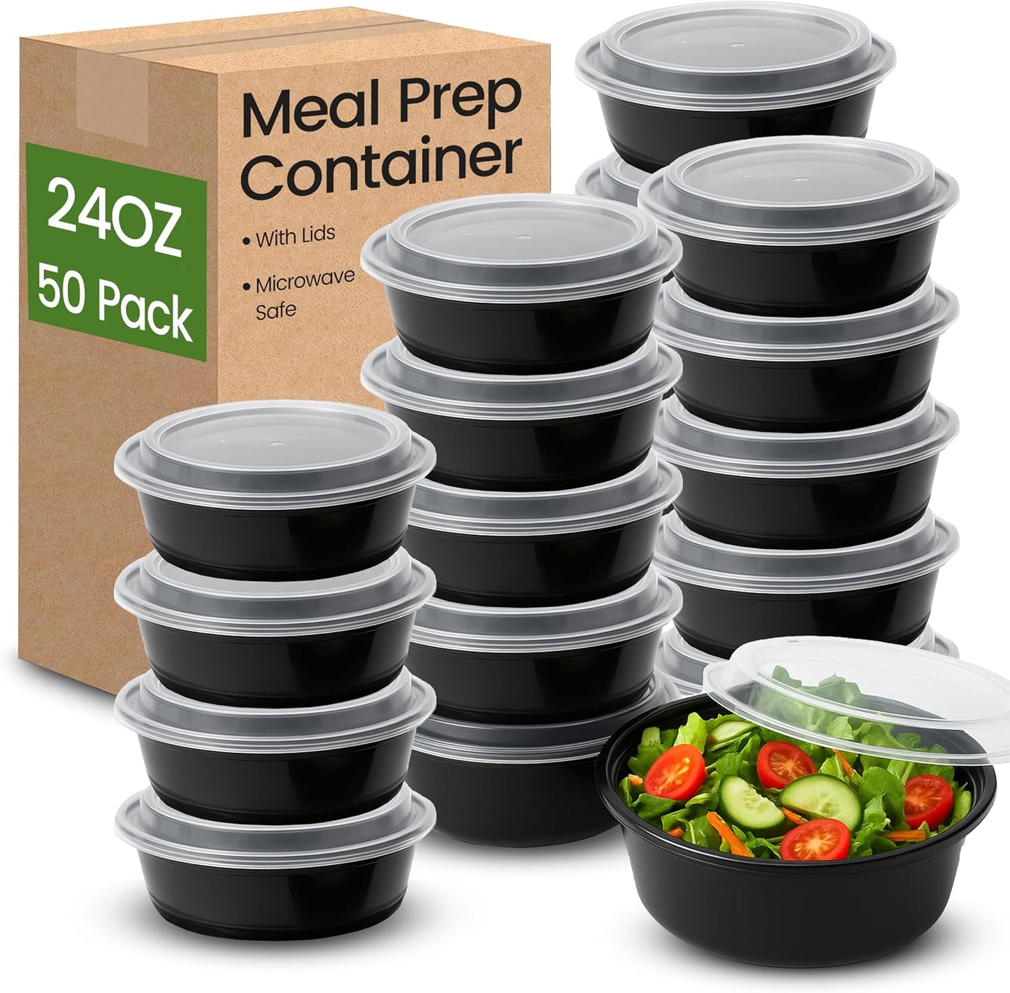 Velzy 10 PCs Microwavable Round Meal Prep Containers with Lids Reusable – 24 oz (3 Cups) Meal Prep Bowls with Lids Set, Microwave Safe