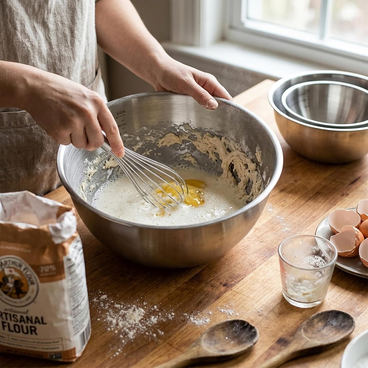 Stainless Steel Mixing Bowls Set of 3,Nesting Metal Prep Bowls with Interior Measurement Marks for Baking, Cooking & Food Storage - Space Saving, Rust-Proof & Dishwasher Safe