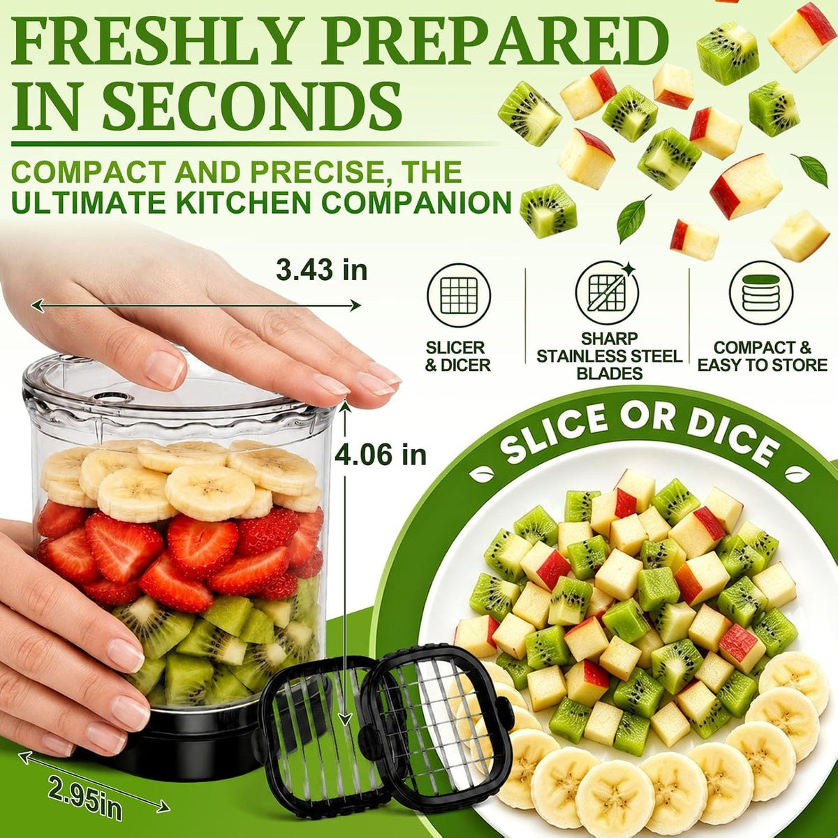 Hendiy 2-in-1 Fruit Slicer Cup, Stainless Steel | Strawberry Slicer Dicer, With Lid & Push Plate, Portable Kitchen Gadget, For Strawberry Banana Grape Egg Vegetable Salad