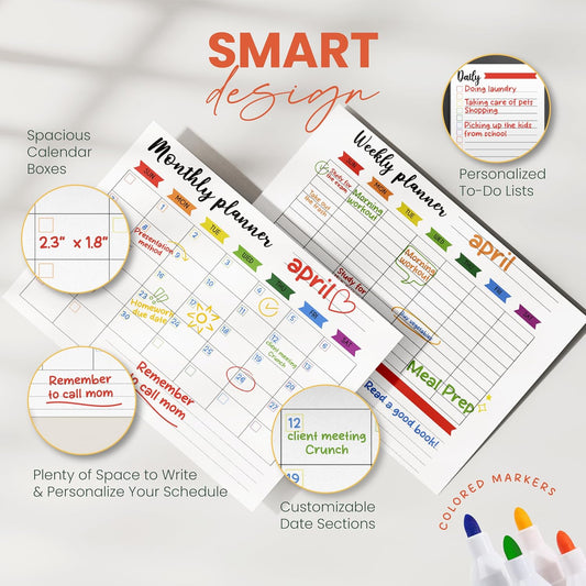 Calendar Whiteboard for Fridge - Weekly Magnetic Calendar for Refrigerator - Weekly Planner Fridge, Erasers, Markers & Note Pads - Chore Whiteboard (White)