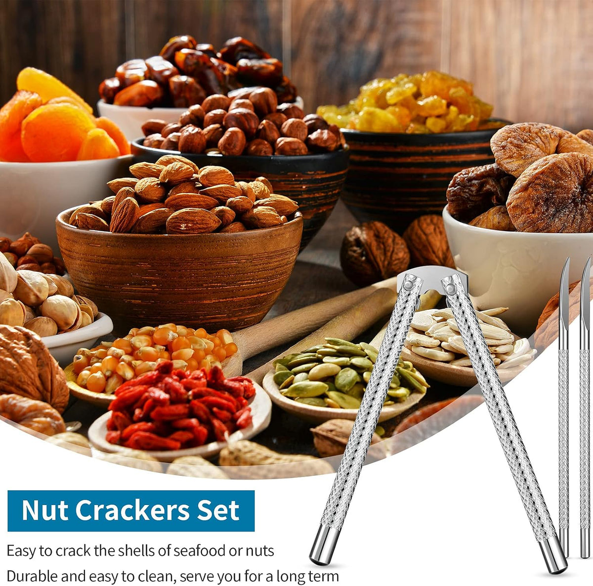 Honeydak 9 Pcs Nut Crackers with 6 Picks, Stainless Steel Seafood