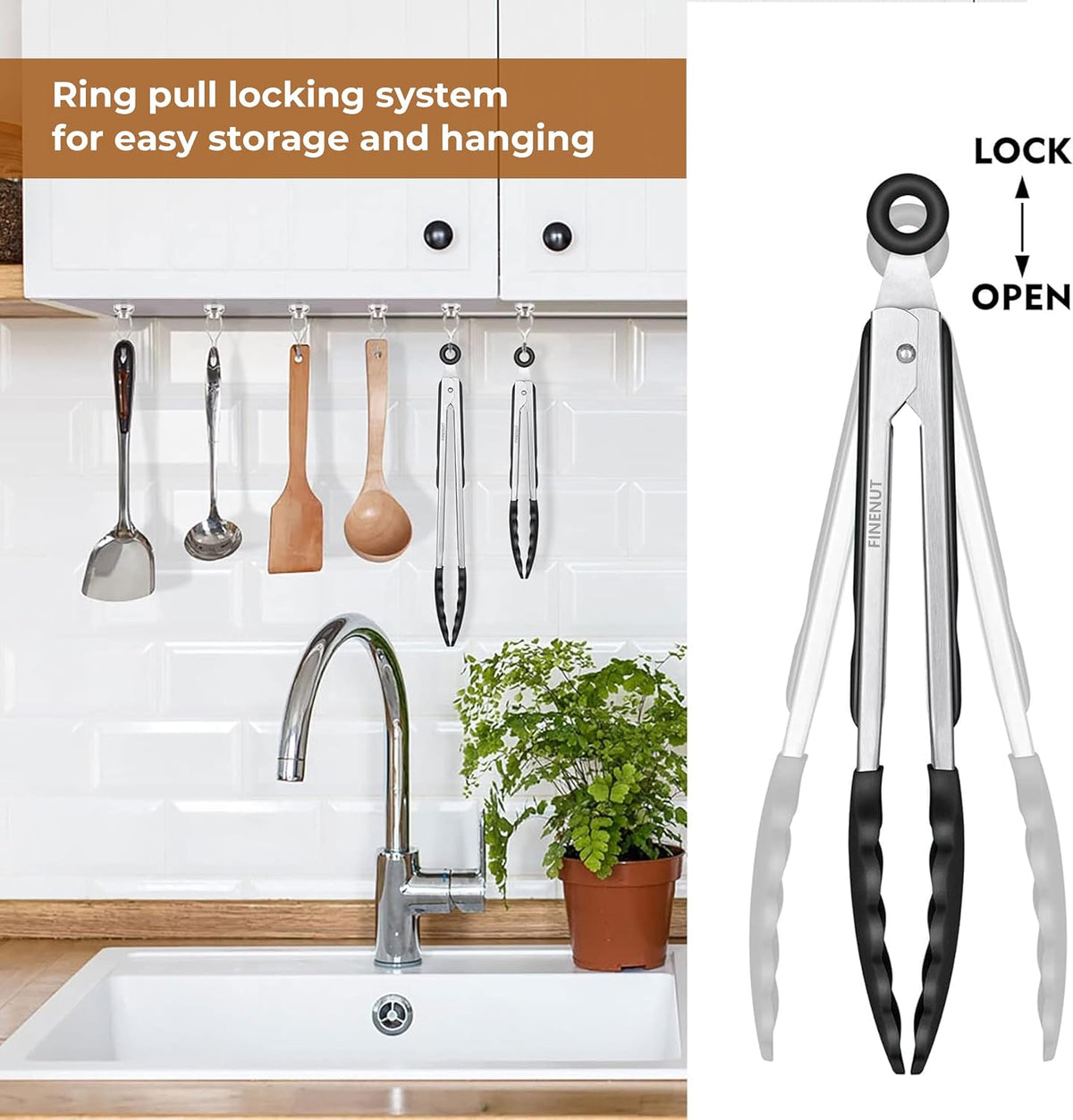 9" & 12" Silicone Cooking Tongs, Stainless Steel