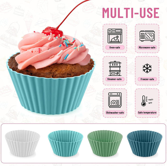 24 Pack Silicone Baking Cups Round Reusable Nonstick Cupcake Liners Food Grade BPA Free Multicolor Mini Cake Molds for Muffins and Bento Box Accessories Standard Size Baking Cup Liners