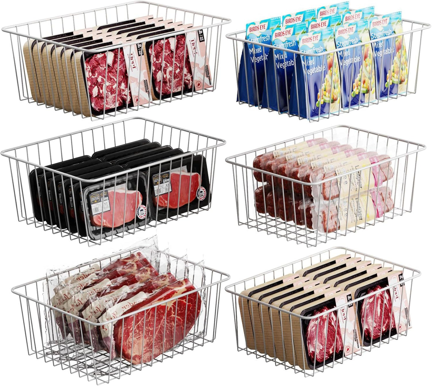 iSPECLE Freezer Organizer Bins - 4 Pack Upright Freezer Baskets for 17/21 Cu.Ft Stand Up Freezer, Wire Storage for Reach-In Freezer, Slide-Out Access, Prevents Items Falling, 2 Large 2 Medium, White