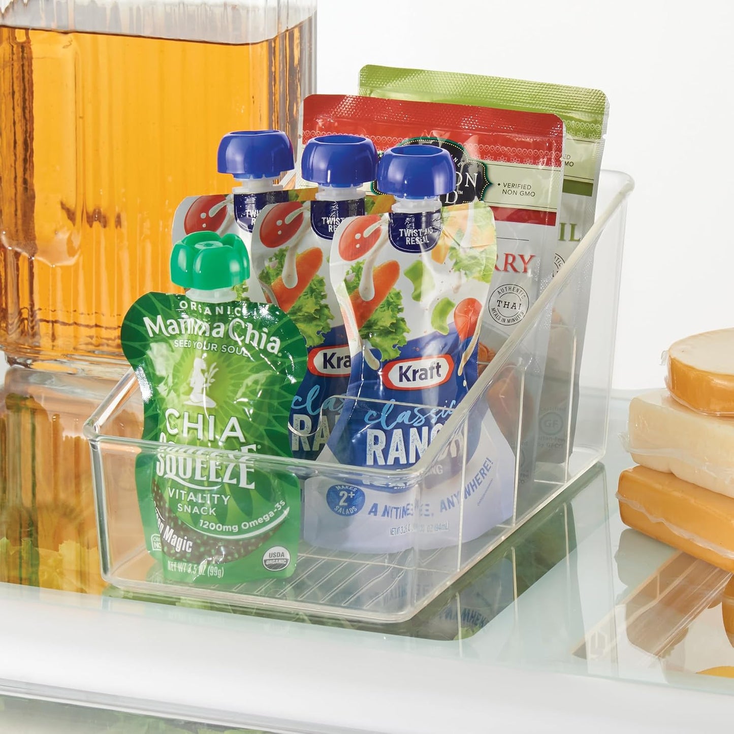 InterDesign Linus Kitchen Organizer Bin for Food Storage; Condiment/Dressing Pouches - Clear | Food Storage, Condiment/Dressing Pouches, Packet