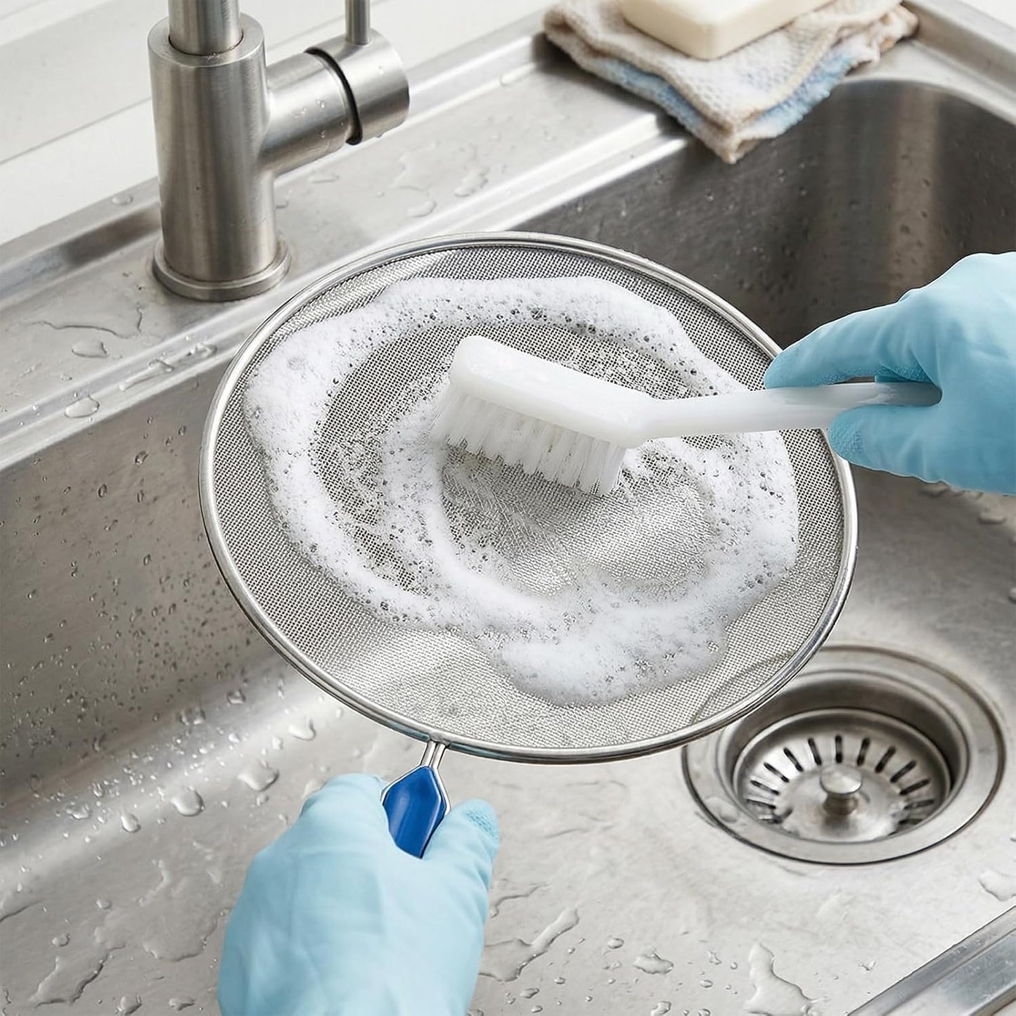 Splash Guard for Frying Pan, 8 Inch Stainless Steel Oil Splatter Screen for Frying Pans with Nylon Brush Fine Mesh Spatter Shield Frying with Pan Cooking Supplies Shield from Splashing Oil