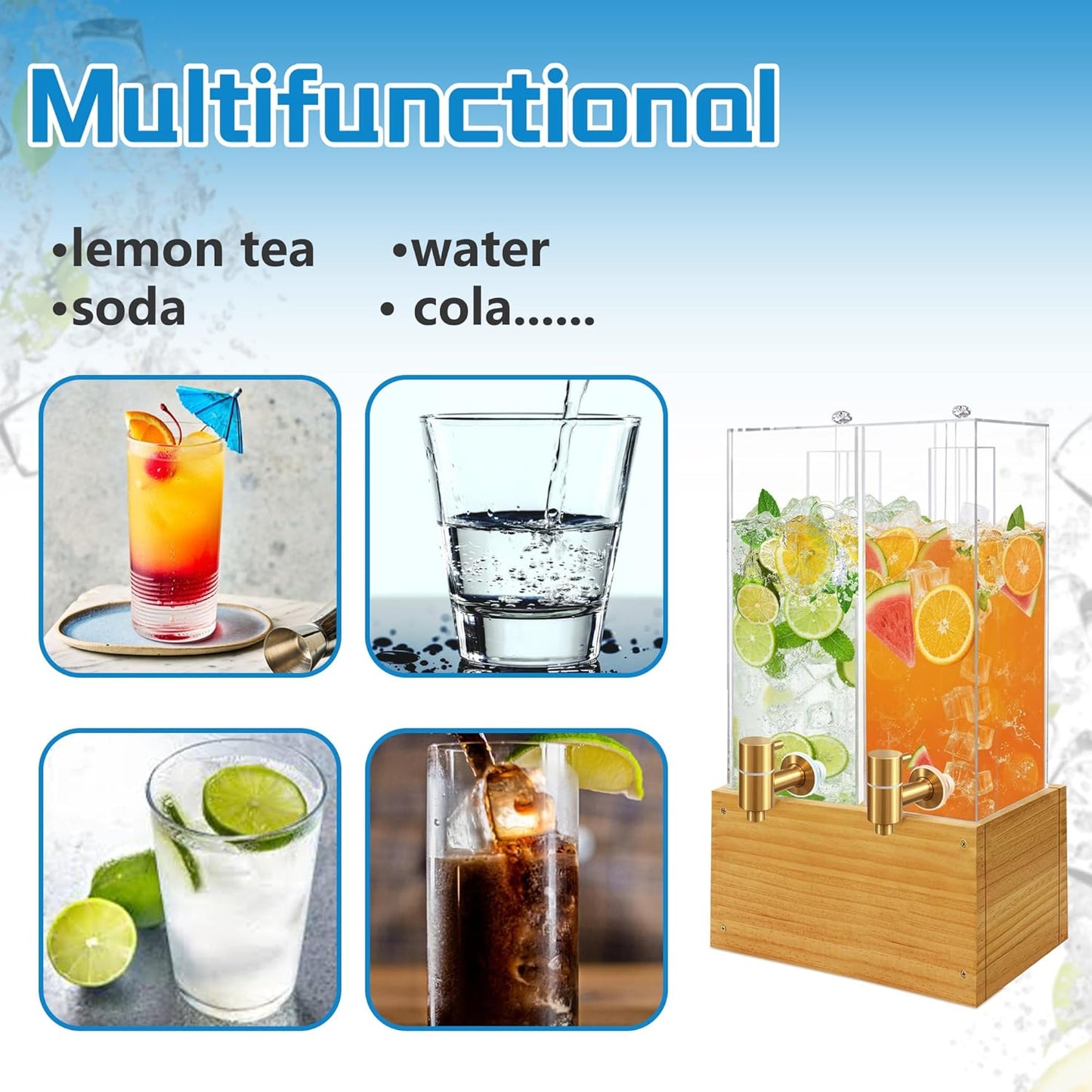 2 Pack 2 Gallon Large Drink Dispenser, Drink Dispenser with Stand, Beverage Dispenser with Ice Core and Airtight Valve, Drink Dispensers for Parties