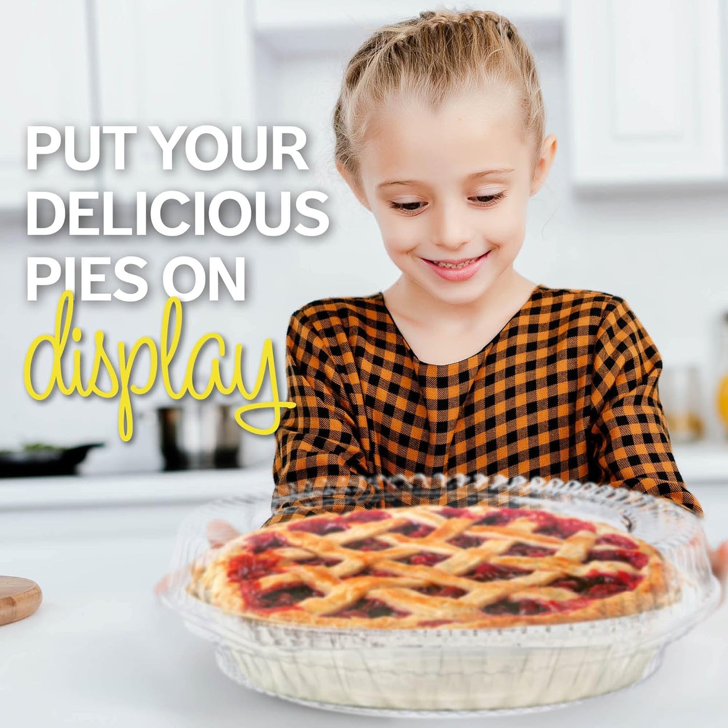 10" Plastic Disposable Pie Containers with Hinged Locking Lids | 5 Round Pie Keepers/Flan Cake Containers for Transport