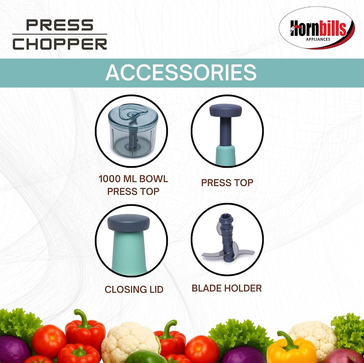Push Chopper with 4 Blades 1000 ML Handy & Compact Chopper