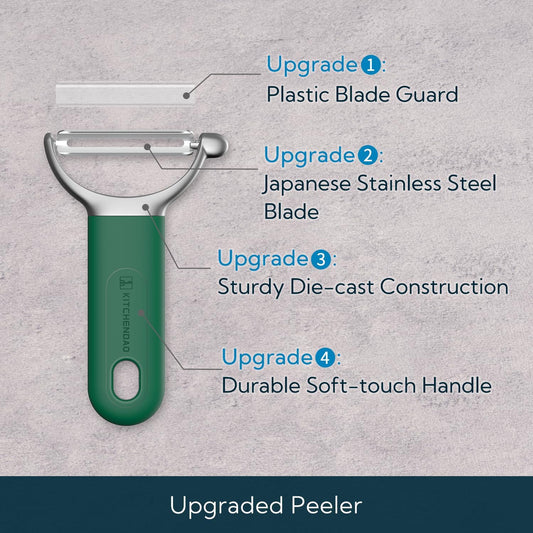 KITCHENDAO Swivel Vegetable Potato Peeler for Kitchen, Japanese Stainless Steel Sharp Blade, Heavy Duty Die-cast Construction Y Peeler, Built-in Eye Remover, Soft-touch Handle, Dishwasher Safe, Green