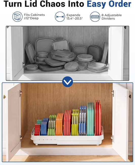 EVERIE Expandable Food Container Lid Organizer for 12-Inch Deep Cabinets