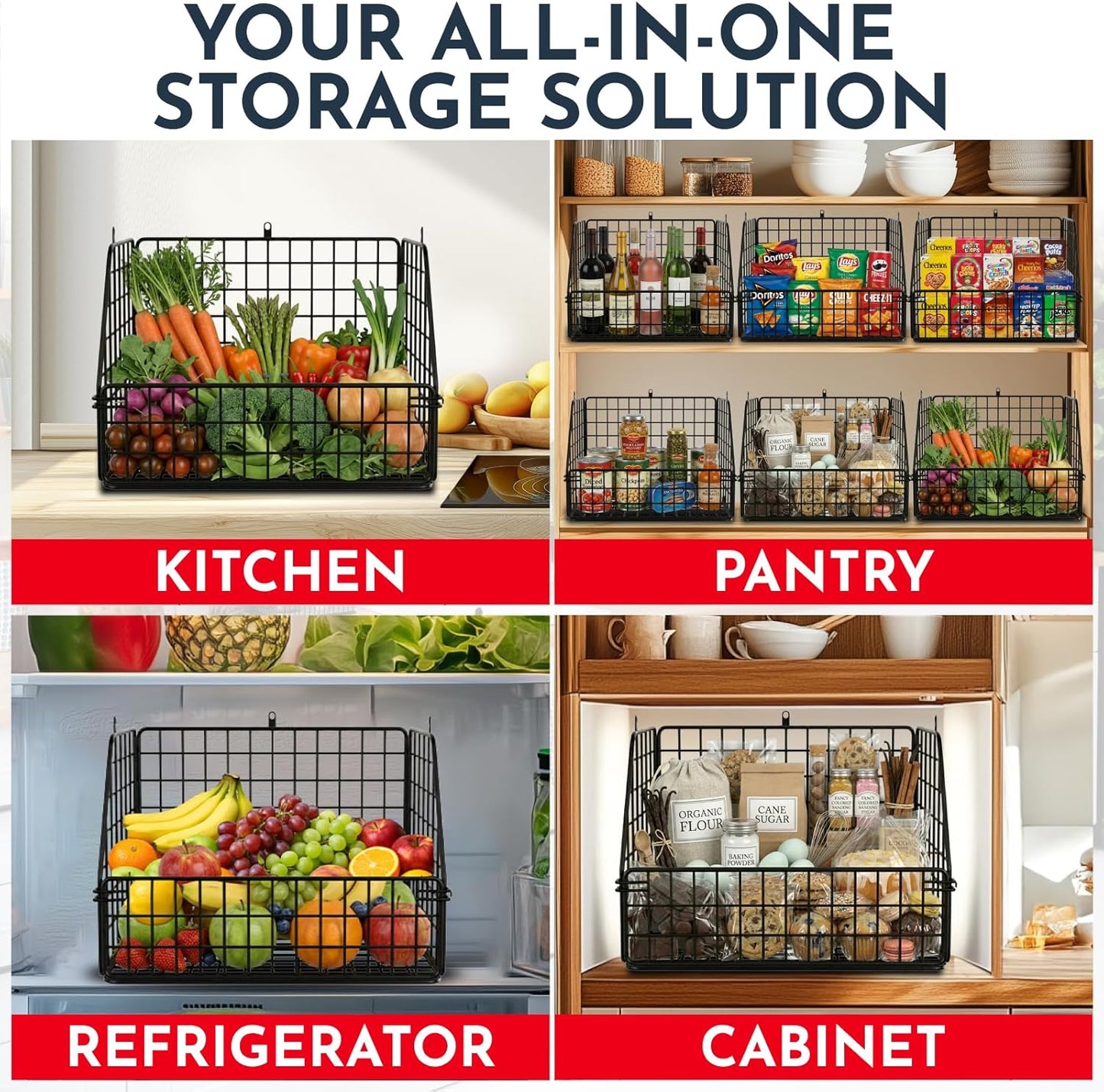 3-Tier Wall Hanging Fruit Baskets for Kitchen Organizing Fruits and Vegetables, Heavy-Duty Wall Basket for Storage, Wire Hanging Fruit Basket for Kitchen & Pantry
