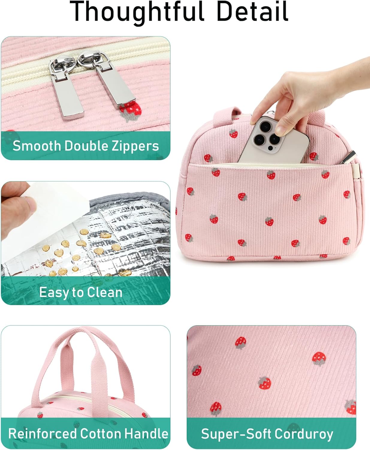 Lunch Box Lunch Bag Insulated Lunchbox Cute Reusable Lunch Tote bags for School Work Picnic for Kids Girls Women (Pink Bowknot)