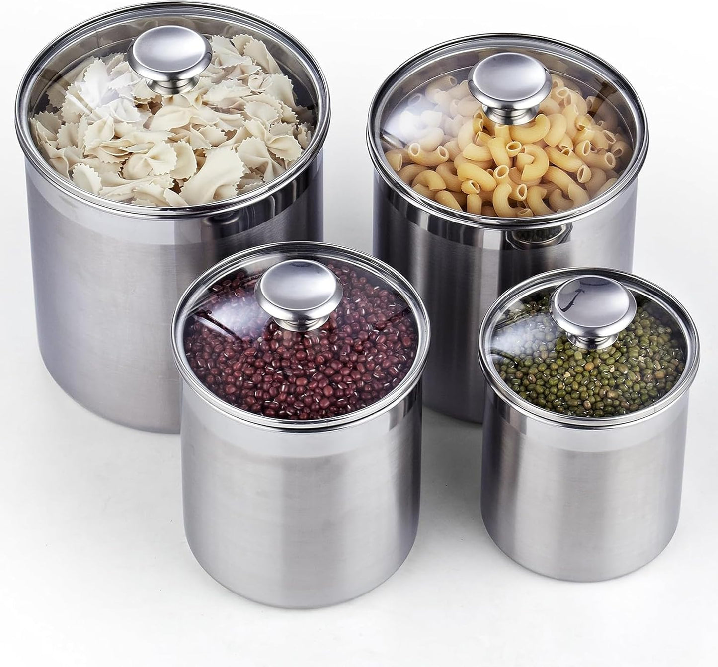 Cooks Standard Airtight Kitchen Canister Set for Coffee, Flour & Sugar Storage – Stainless Steel Food Storage Containers with Glass Lid – Pantry Organization Jars, 4 Pack