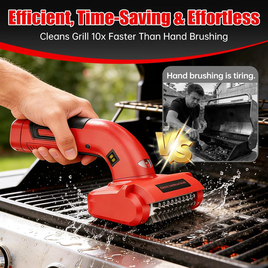 Electric Grill Brush, Electric BBQ Grill Cleaner Cordless Rechargeable 700 RPM Grill Cleaning Brush for Outdoor Barbecue Grill with LED Light, Stainless Steel Brush, Cleaning Stone, Safety Lock