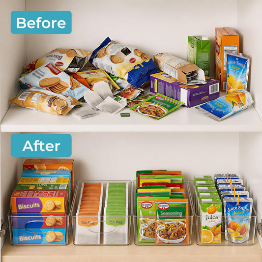 UFORU 10 Pack Clear Pantry Organizers and Storage, Stackable Plastic Storage Bins with Handles, Clear Storage Bins for Kitchen, Fridge, Freezer, Cabinet and Containers for Pantry Organization