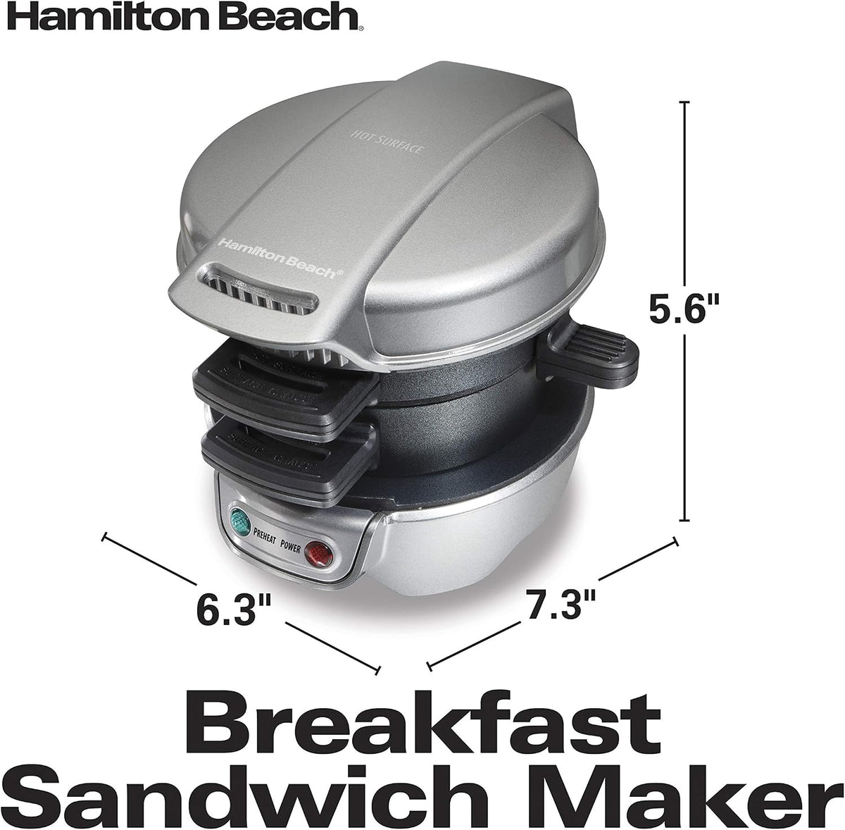 Hamilton Beach Breakfast Sandwich Maker with Egg Cooker Ring, Customize Ingredients, Perfect for English Muffins, Croissants, Mini Waffles, Perfect White Elephant Gifts, Mint (25482)
