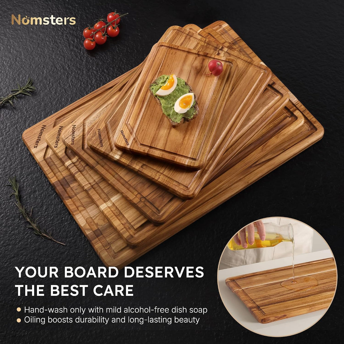 3 Pack Teak Wood Cutting Board Set for Kitchen Charcuterie Board Serving Heavy Duty Non Toxic Slip Hardwood Over Sink Solid Thick Haus Wooden Chopping Board Large Big Small Meat Best Essential Gift