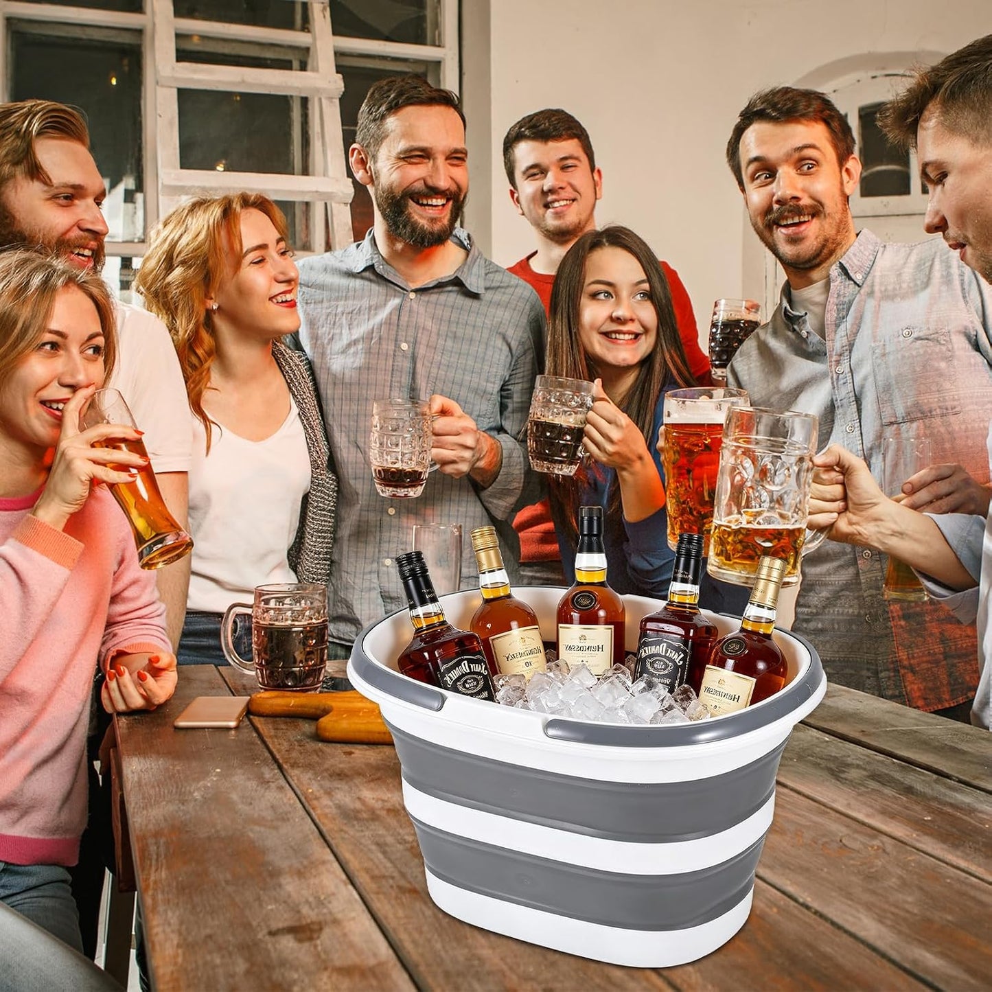 2Pcs Foldable Ice Bucket 3 Gallon Large Drink Buckets for Parties Portable Collapsible Beverage Tub with 2 Scoops for Champagne Cocktails Wine Fruit Cooling for Mimosa Bar Supplies
