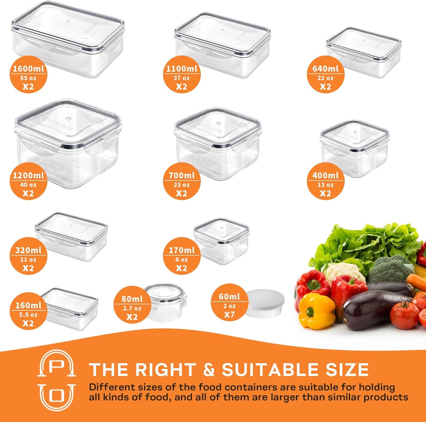 40 PCS Food Storage Containers with Lids Airtight (20 Containers & 20 Lids), Plastic Storage Meal Prep Container-Stackable 100% Leakproof & Microwave Organization and Storage Sets, Lunch Containers