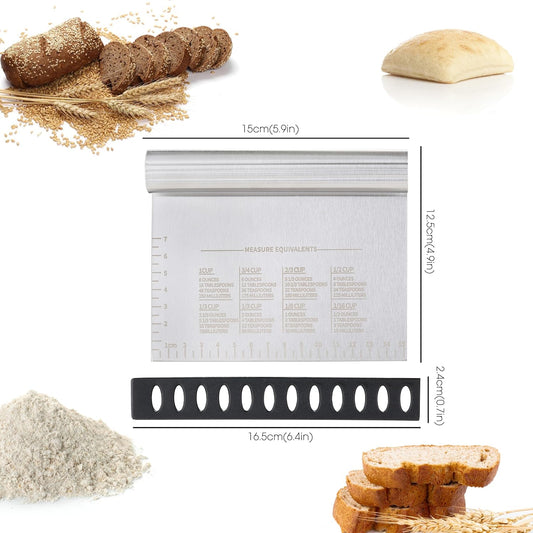 2PCS Dough Pastry Bench Cutter Scraper, OLULU Stainless Steel Kitchen Food Scraper with Protective Cover, Anti-Wear Laser-Engraved Measuring Scale and Ear Of Wheat, Dishwasher Safe (2Pack, 6 inch)