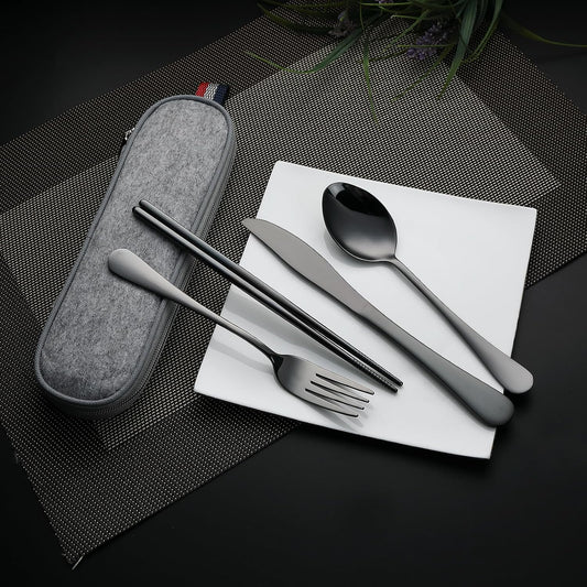 DEVICO Camping Utensils, Full-Size Reusable Silverware for Lunch Adult, Stainless Steel Travel Cutlery Set with Case, Portable Fork Spoon Knife Set for Work, Flatware with Chopsticks (Rainbow)