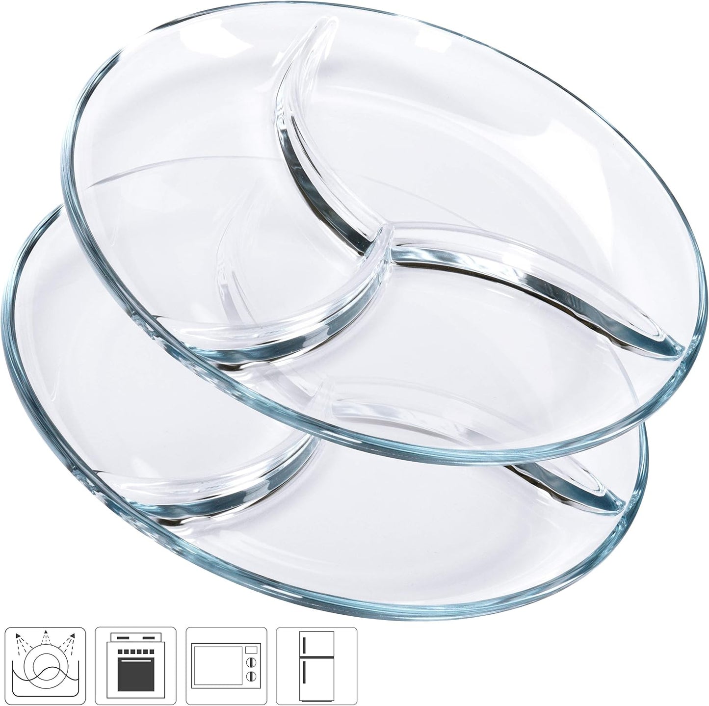 FOYO Round Tempered Glass Serving Platters/Trays - 3 Sectional -10'' Diameter, Set of 2
