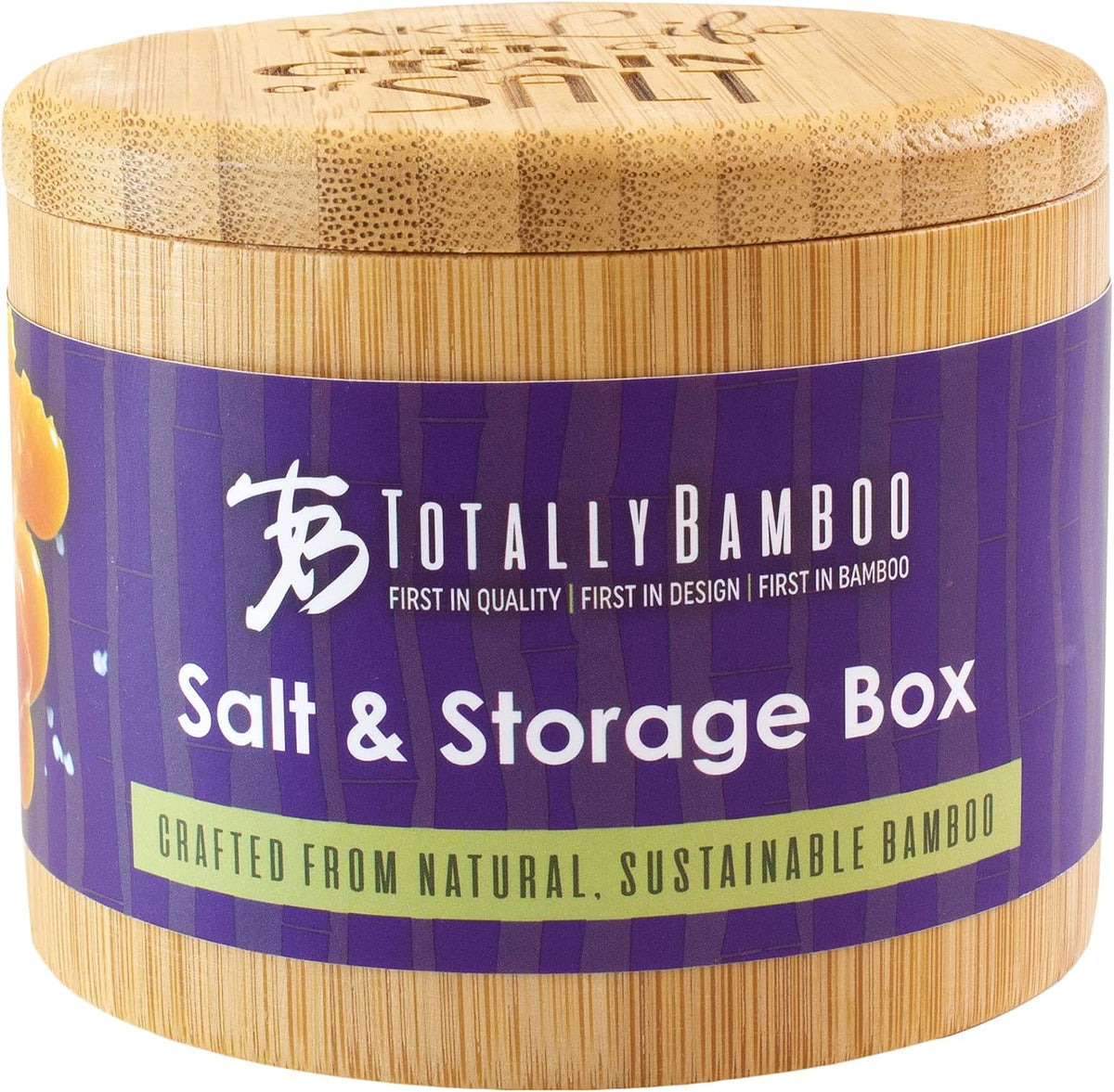 Totally Bamboo Salt Cellar Bamboo Storage Box with Magnetic Swivel Lid, 6 Ounce Capacity, "Take Life with a Grain of Salt" Engraved on Lid