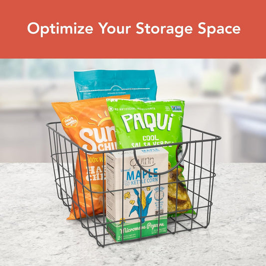 Spectrum Utility Steel Wire Storage Basket for Kitchen Pantry Organization & Closet Shelves with Easy Grip Handles, Durable Metal Basket Organizer with Open Design for Easy Viewing, Industrial Gray