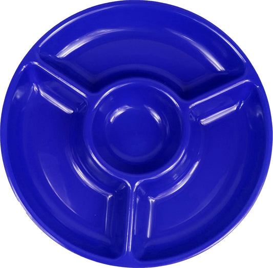 Black Duck Brand Chip N Dip Hard Plastic 12-Inch Round Serving Trays - 3-Section, Set of 3, Blue
