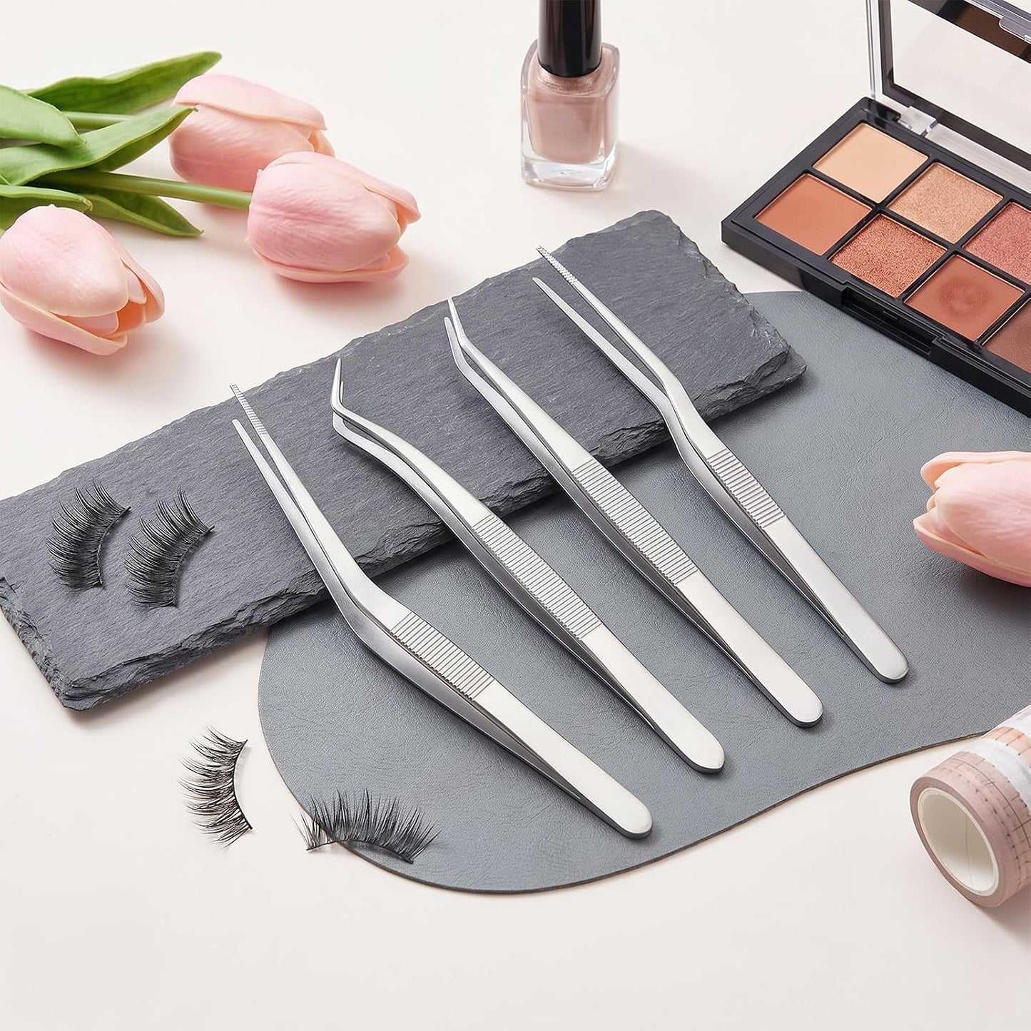 Nogeqi 4 pcs Food Tweezers, Kitchen Tweezers for Cooking, Stainless Steel Chef Tweezers, 6.3 Inch Food Chef Culinary Tweezers Tongs Set for Baking Decorating Feeding Plating(Silver)