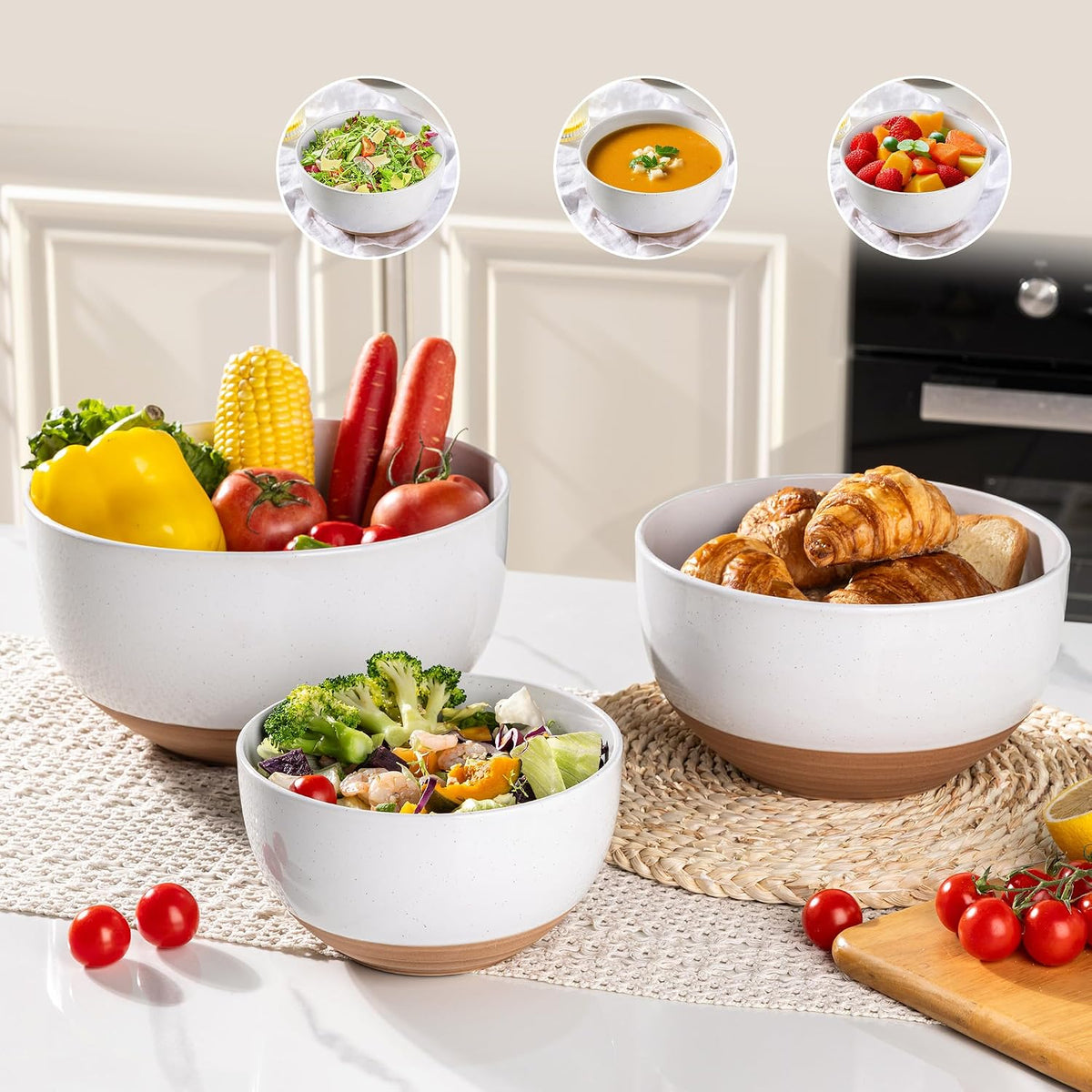 AmorArc Ceramic Mixing Bowls,Stoneware Nesting Bowls Set of 3 for Kitchen