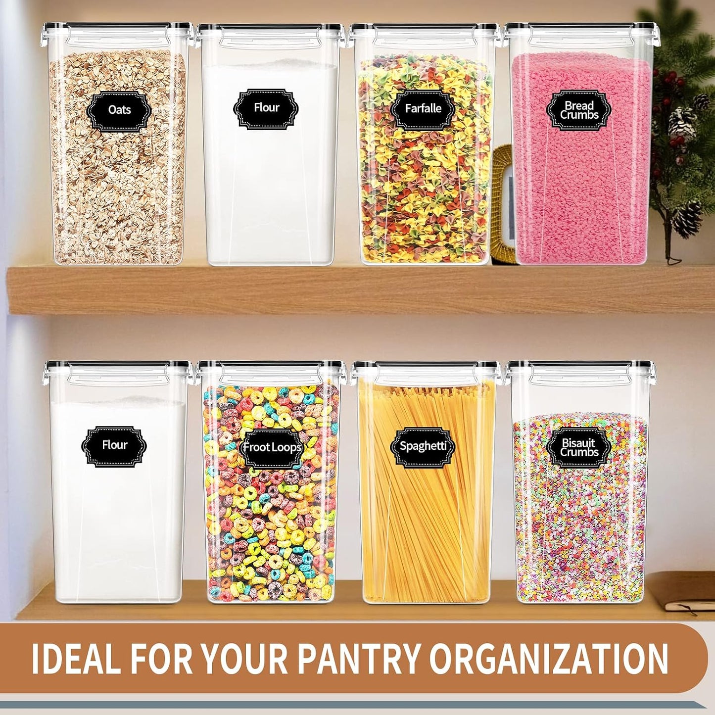 PRAKI Large Airtight Food Storage Containers 5.2L / 195oz, 4pcs Pantry Kitchen Organizers and Storage for Flour, Sugar, Baking Supplies, BPA Free, Plastic Flour Containers with 20 Labels & Maker