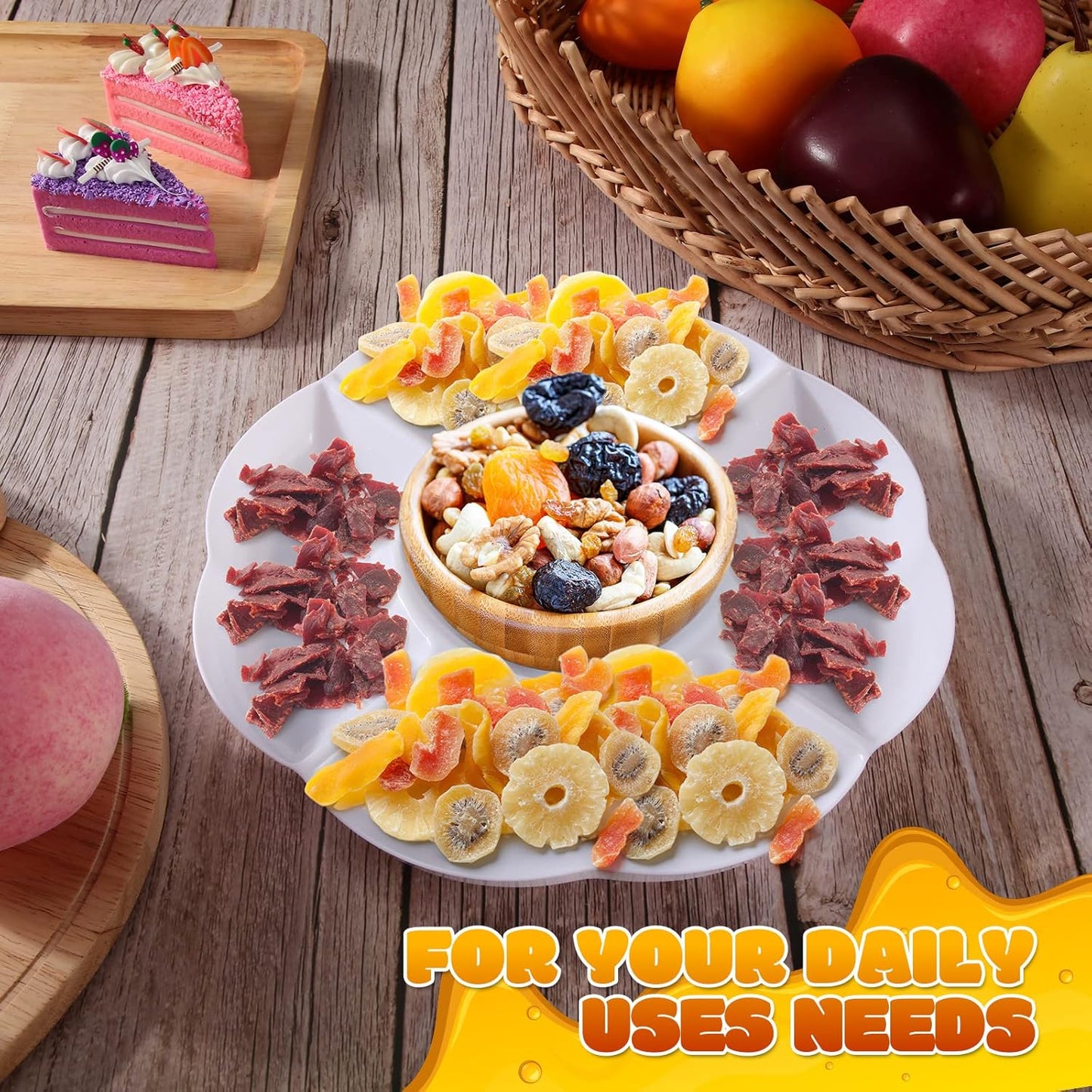 Zopeal 16 Pcs 5 Sectional Plastic Serving Tray Round Chip and Dip Serving Dish 10 Inch Fruit Veggie Platter Appetizer Plate with Dividers for Party Snack Candy Dish Platter(White)