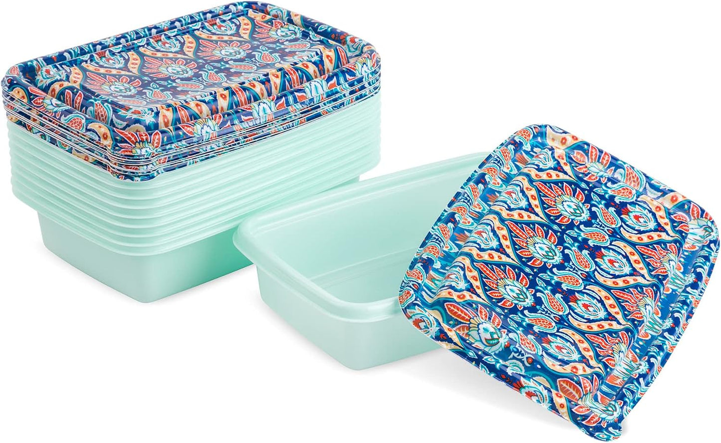 Core Kitchen Paisley Blue & Green, 33.8 Ounce Capacity, Food-Grade BPA-Free Reusable Plastic, Microwave & Dishwasher Safe, Meal Prep Food Storage Containers, 10 Pack